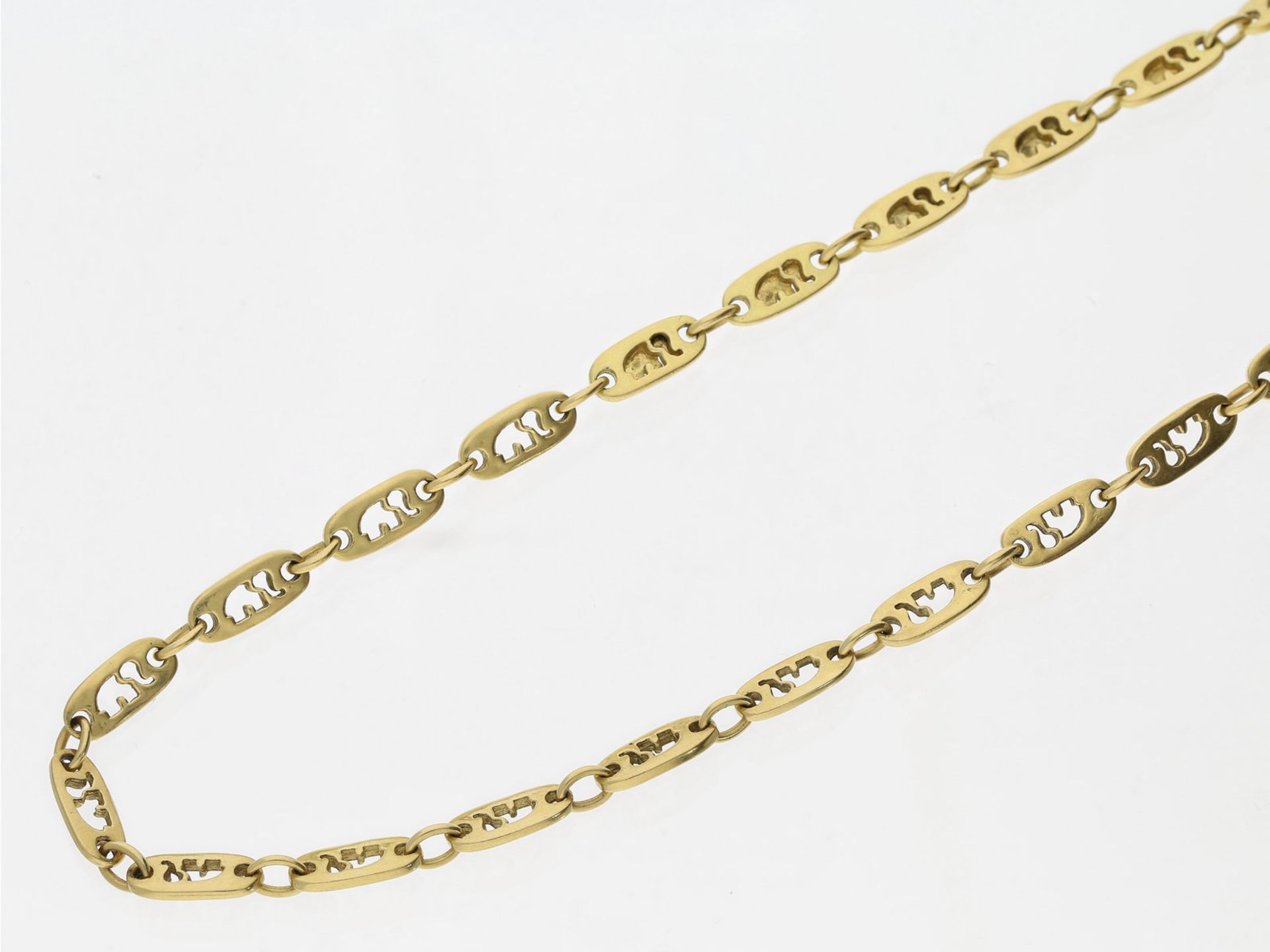 Kette/Collier: sehr lange und ausgefallene Goldkette mit Elefanten-Motiven, 18K GoldCa. 82,5cm lang,
