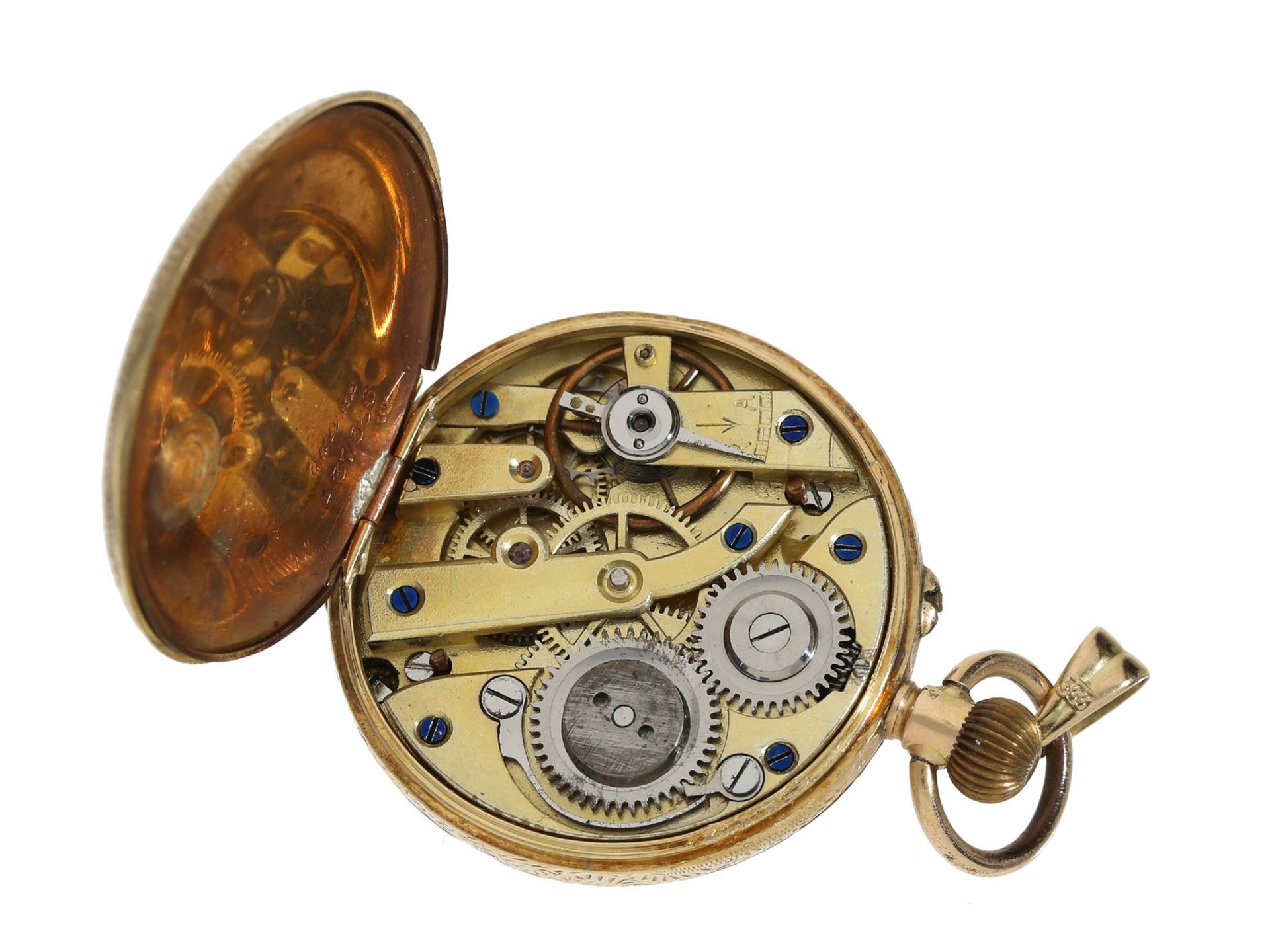 Taschenuhr: kleine goldene Damentaschenuhr/Anhängeuhr mit dekorativem Emaillezifferblatt, ca. - Image 3 of 3