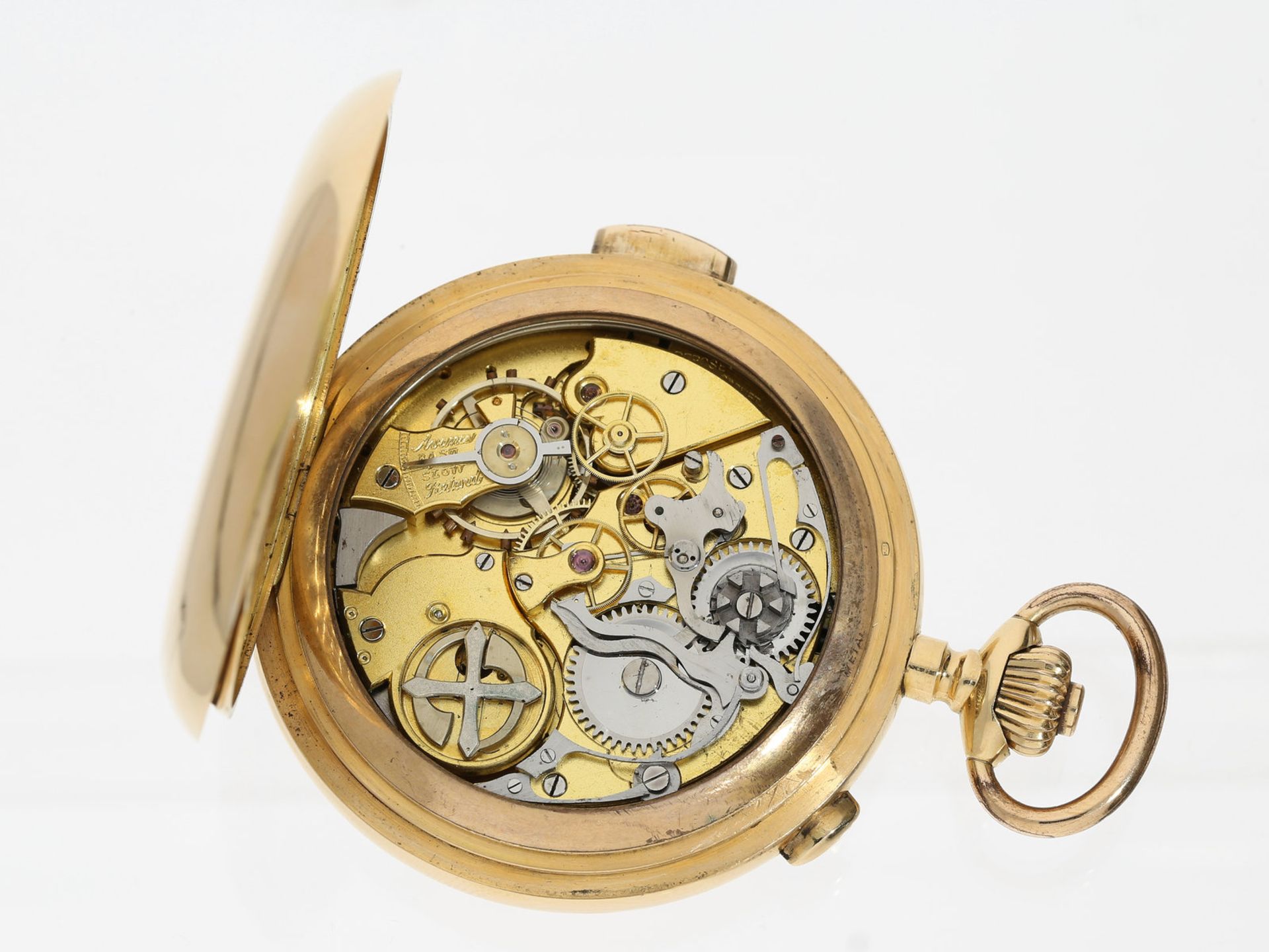 Taschenuhr: schwere astronomische Goldsavonnette mit 6 Komplikationen, Marke Invicta, mit - Image 4 of 4