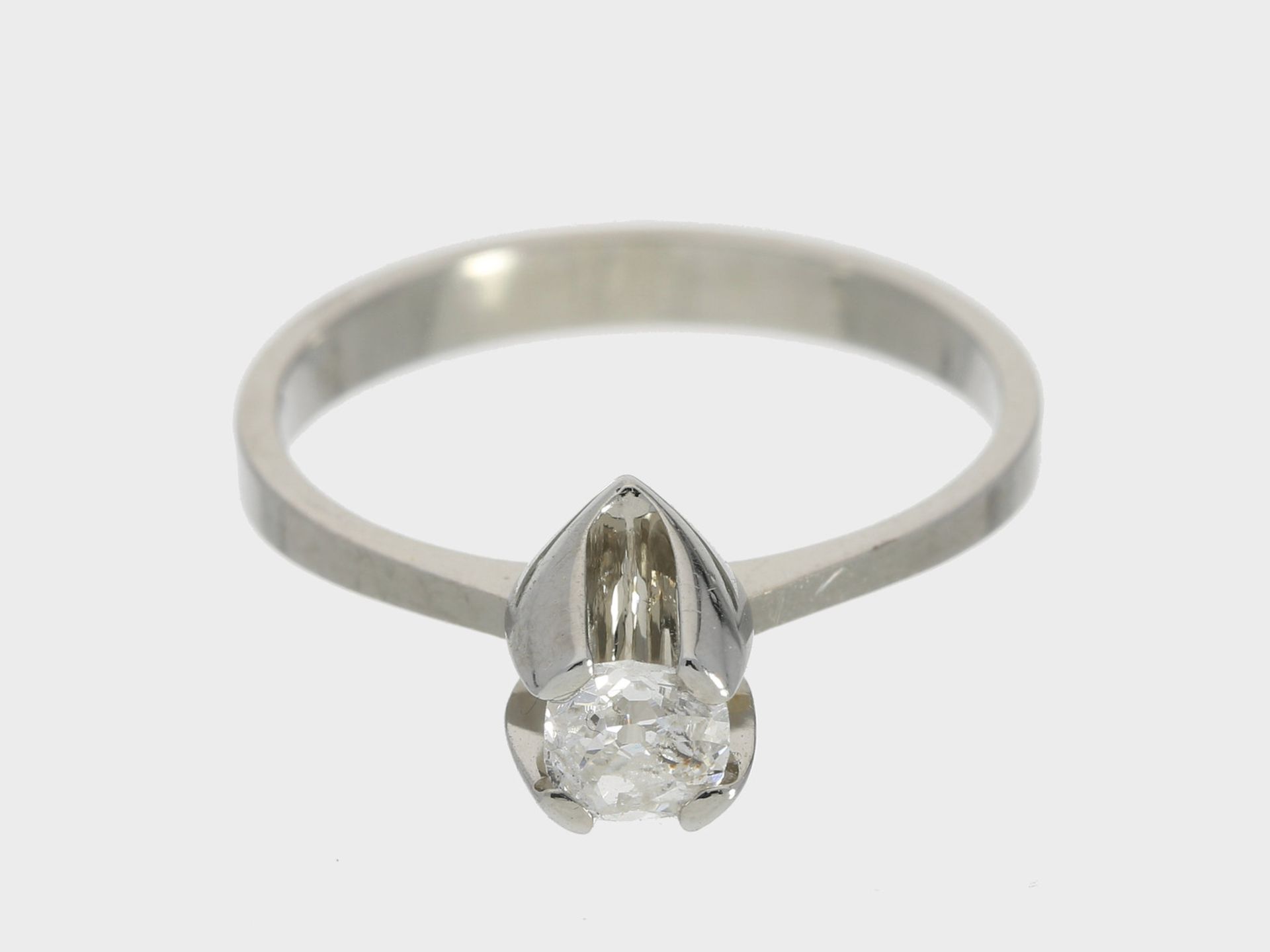 Ring: ungewöhnlicher vintage Solitär-/Diamantring, ca. 0,34ct, 18K WeißgoldCa. Ø18,5mm, RG58, Breite