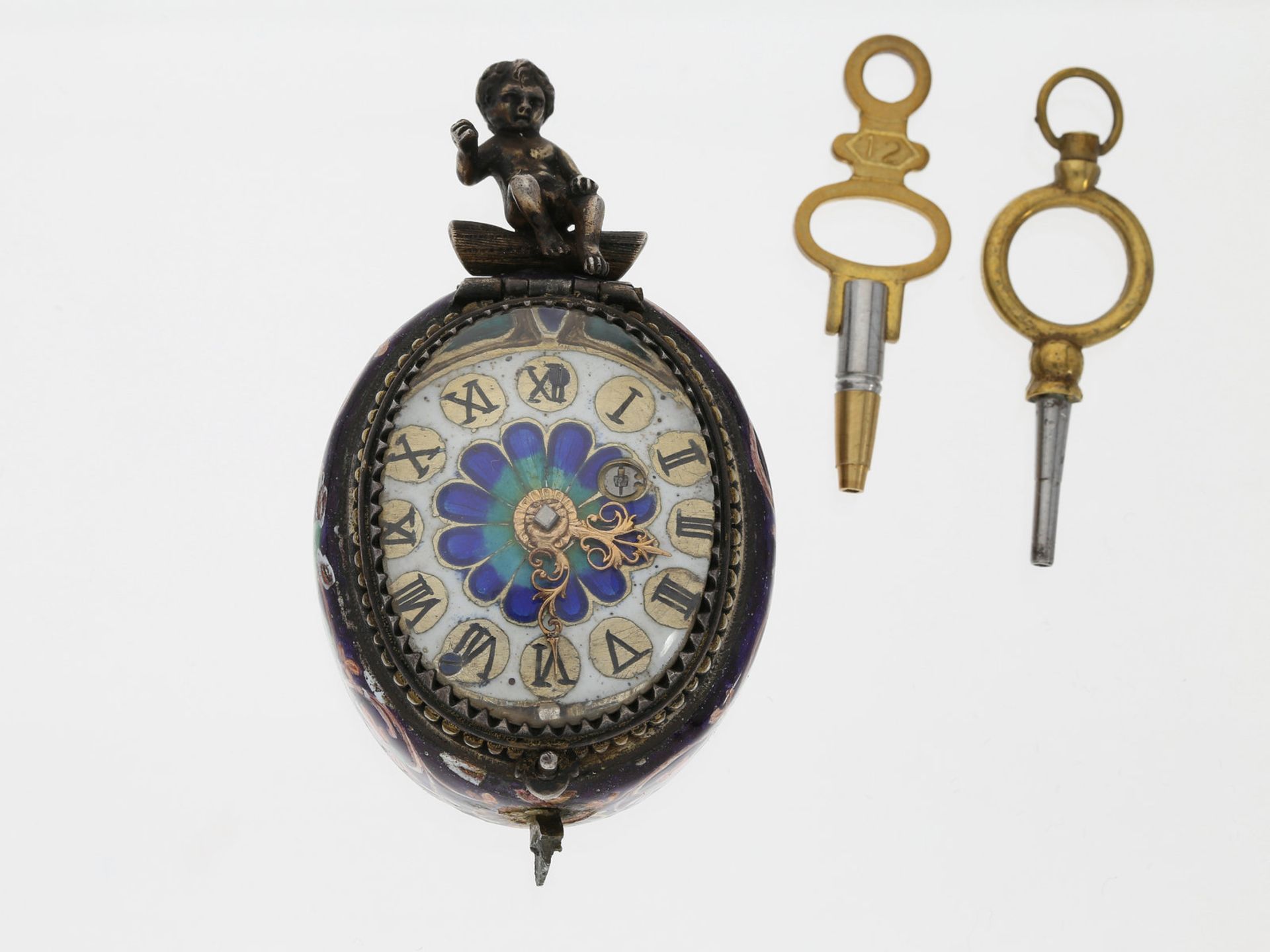 Taschenuhr: außergewöhnliche Emaille Halsuhr im Renaissance-Stil, vermutlich Wien um 1850Ca. 60 ×