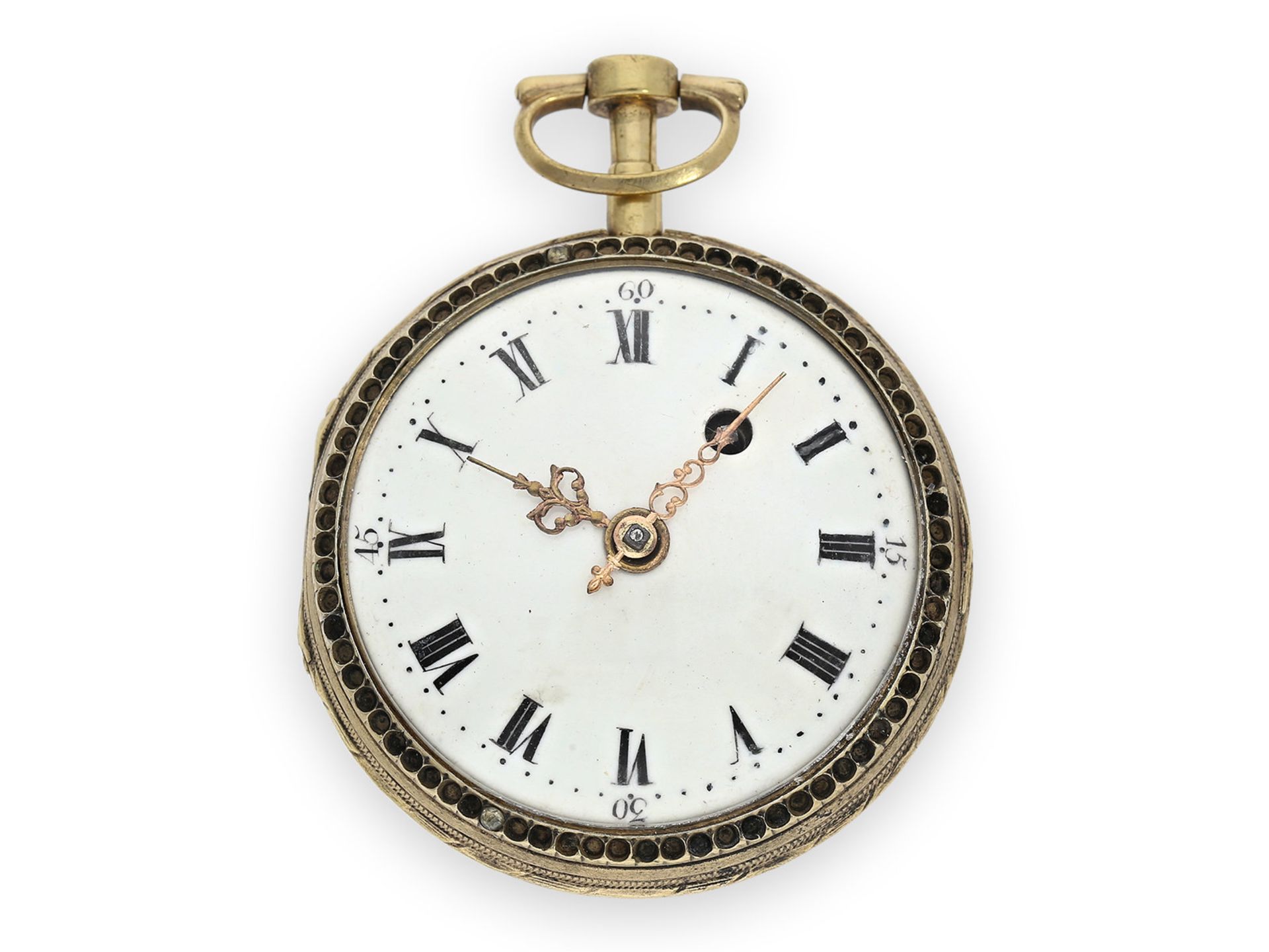 Taschenuhr: Spindeluhr mit Emaille-Malerei und sehr seltener Signatur, F. Moller Prag No.32, ca. - Bild 2 aus 3