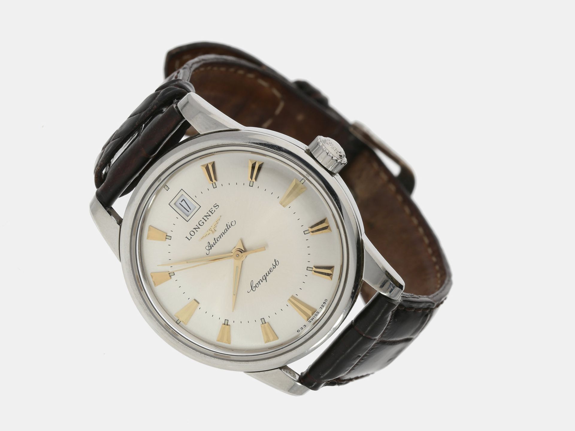 Armbanduhr: automatische vintage Herrenarmbanduhr Longines Conquest, Ref. L16114, Box & PapiereCa.