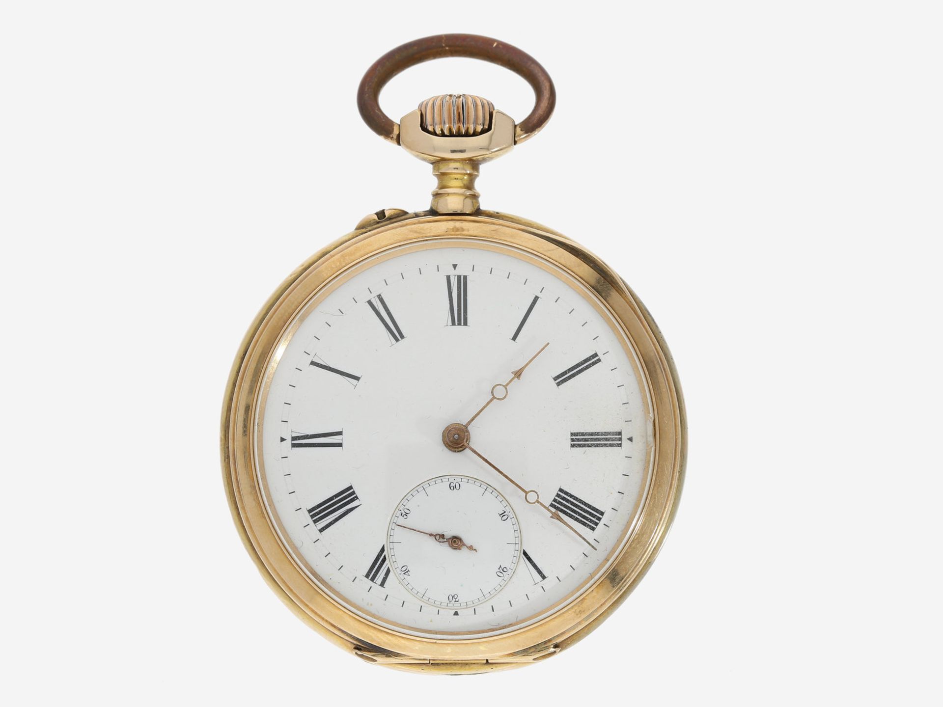 Taschenuhr: goldene Herrentaschenuhr, um 1880, mit hochwertiger goldener Uhrenkette, M. & E.