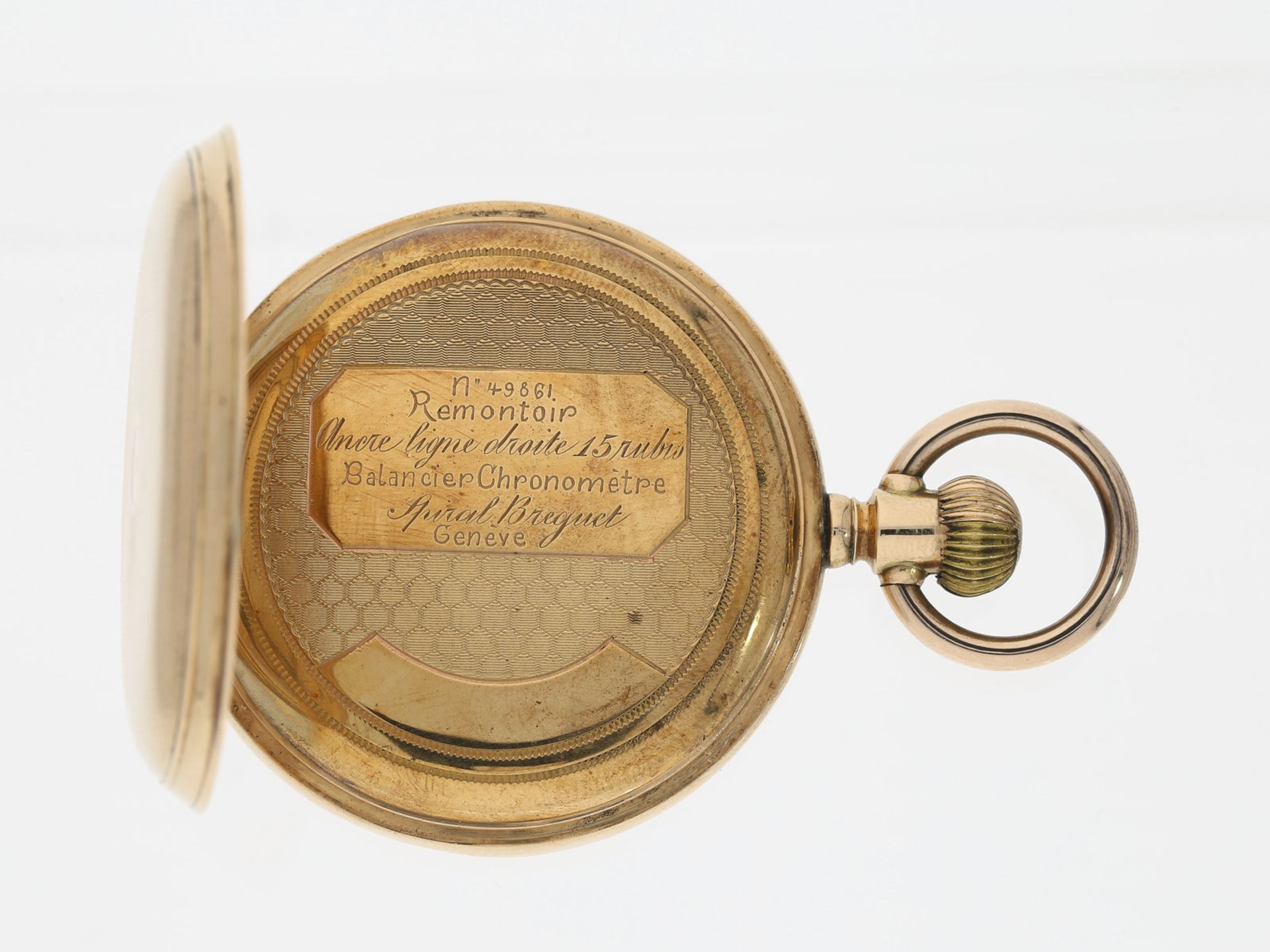 Taschenuhr: gut erhaltene, frühe goldene Savonnette, um 1870, vermutlich Schweiz für den - Bild 2 aus 4