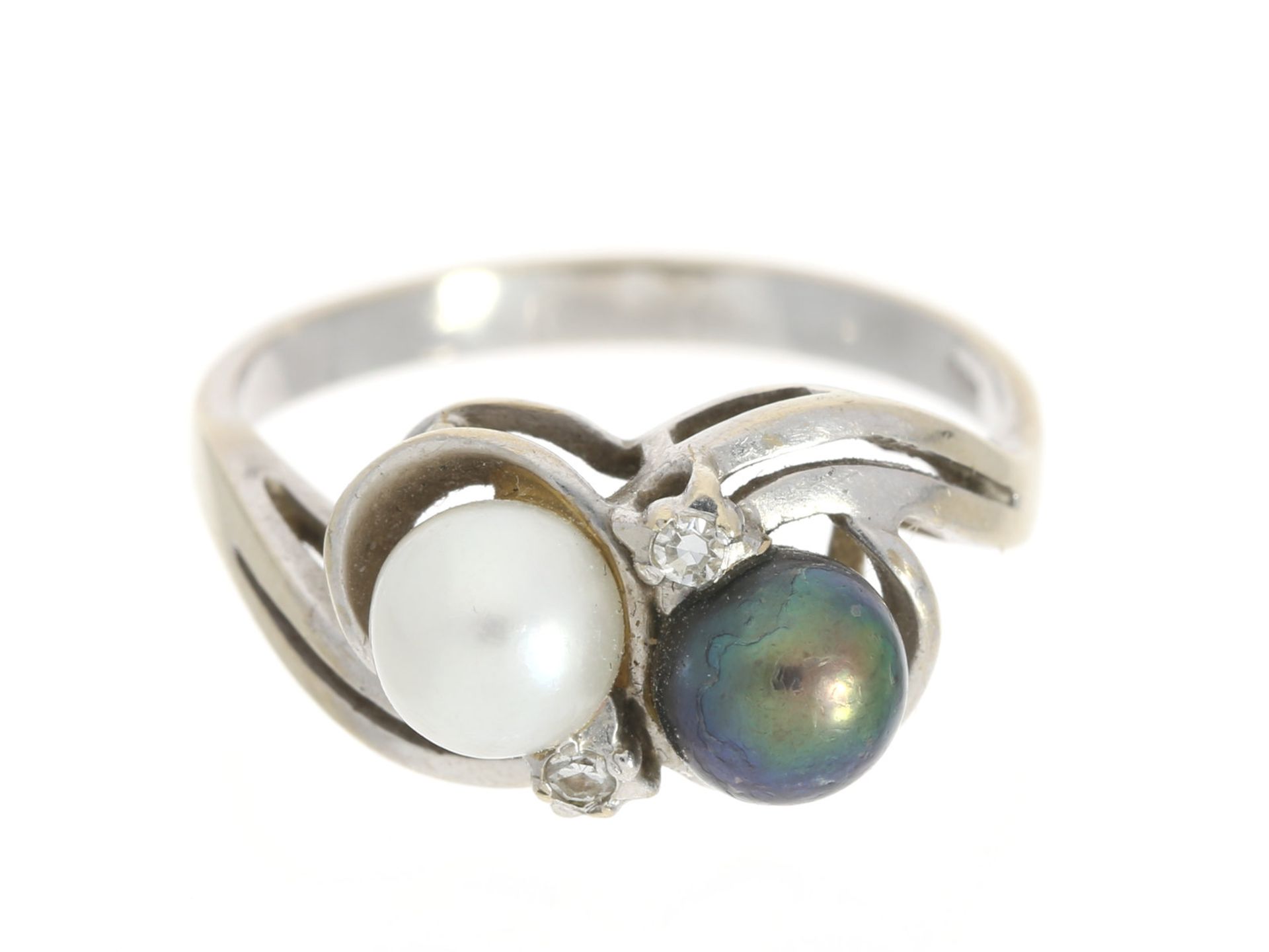 Ring: vintage Perlen/Diamant-Ring, 14K WeißgoldCa. Ø17mm, RG54, ca. 3,4g, 14K Weißgold, besetzt
