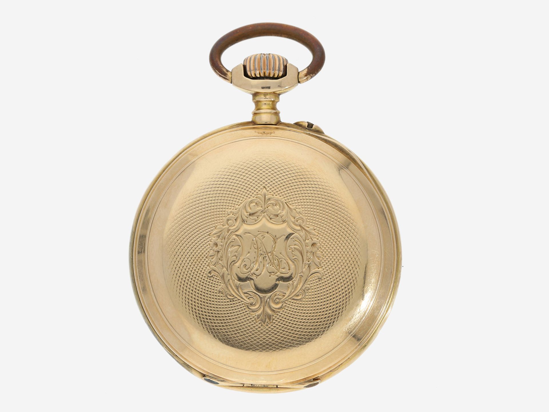 Taschenuhr: goldene Herrentaschenuhr, um 1880, mit hochwertiger goldener Uhrenkette, M. & E. - Image 2 of 5