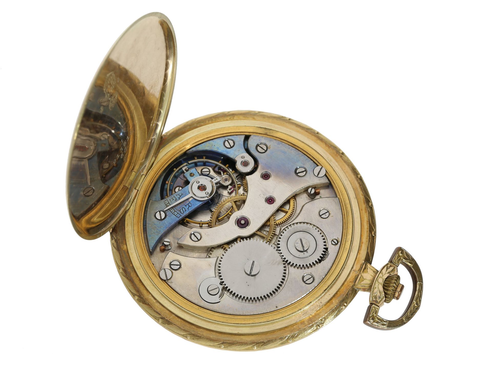 Taschenuhr: sehr schöne Art déco Goldsavonnette mit Schachbrett-Dekor, ca. 1930Ca. Ø53mm, ca. 70g, - Image 3 of 3