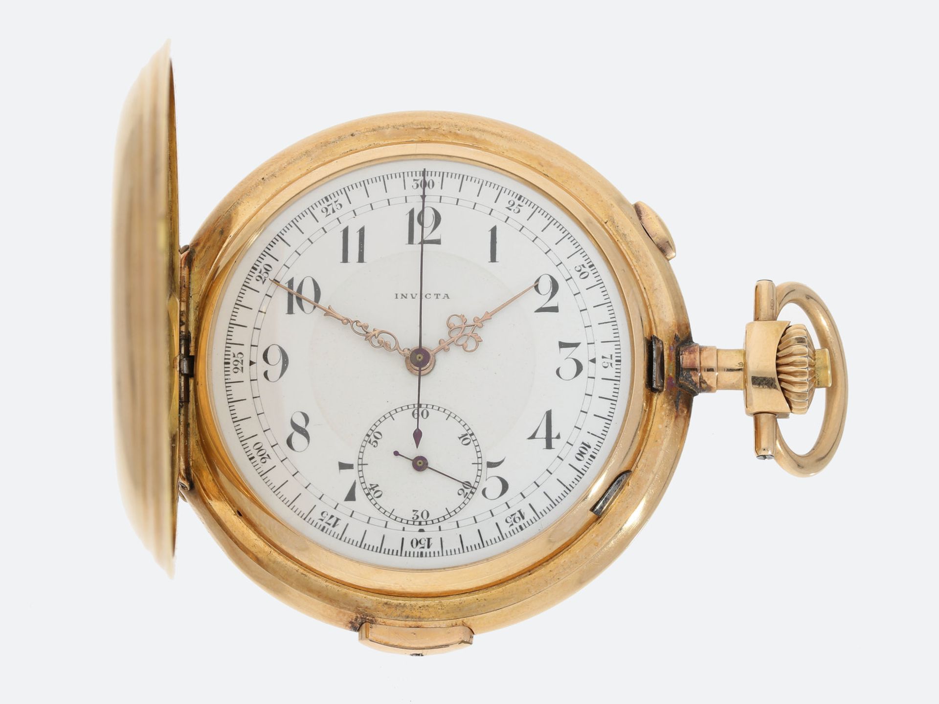 Taschenuhr: schwere, komplizierte Goldsavonnette mit Minutenrepetition und Chronograph, Marke