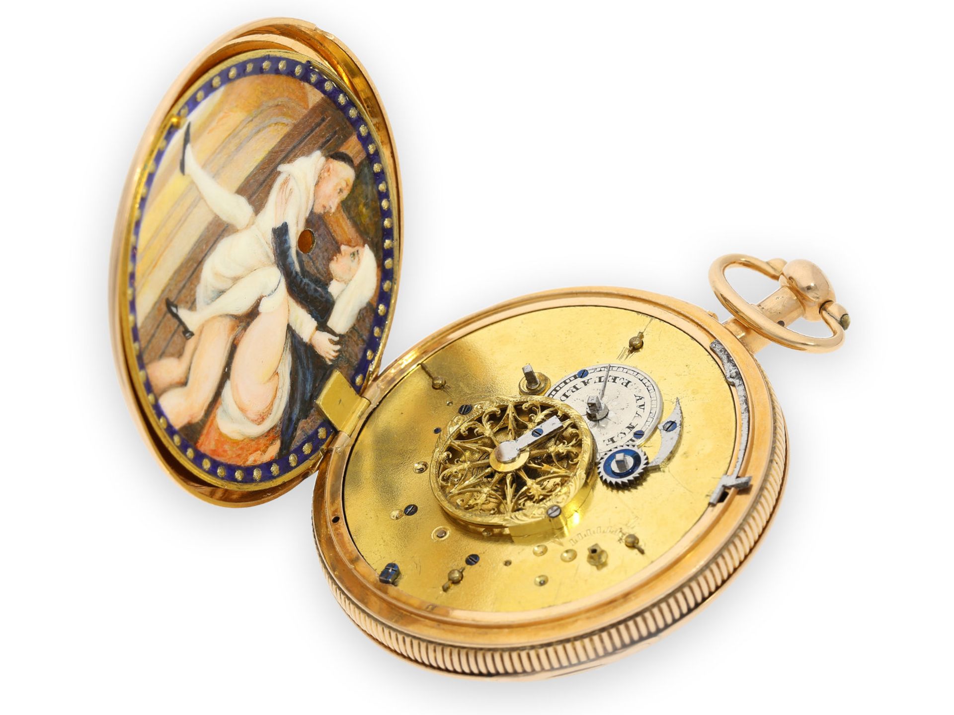 Taschenuhr: hochwertige goldene Lepine mit 1/4-Stunden Repetition und versteckter erotischer - Bild 3 aus 3