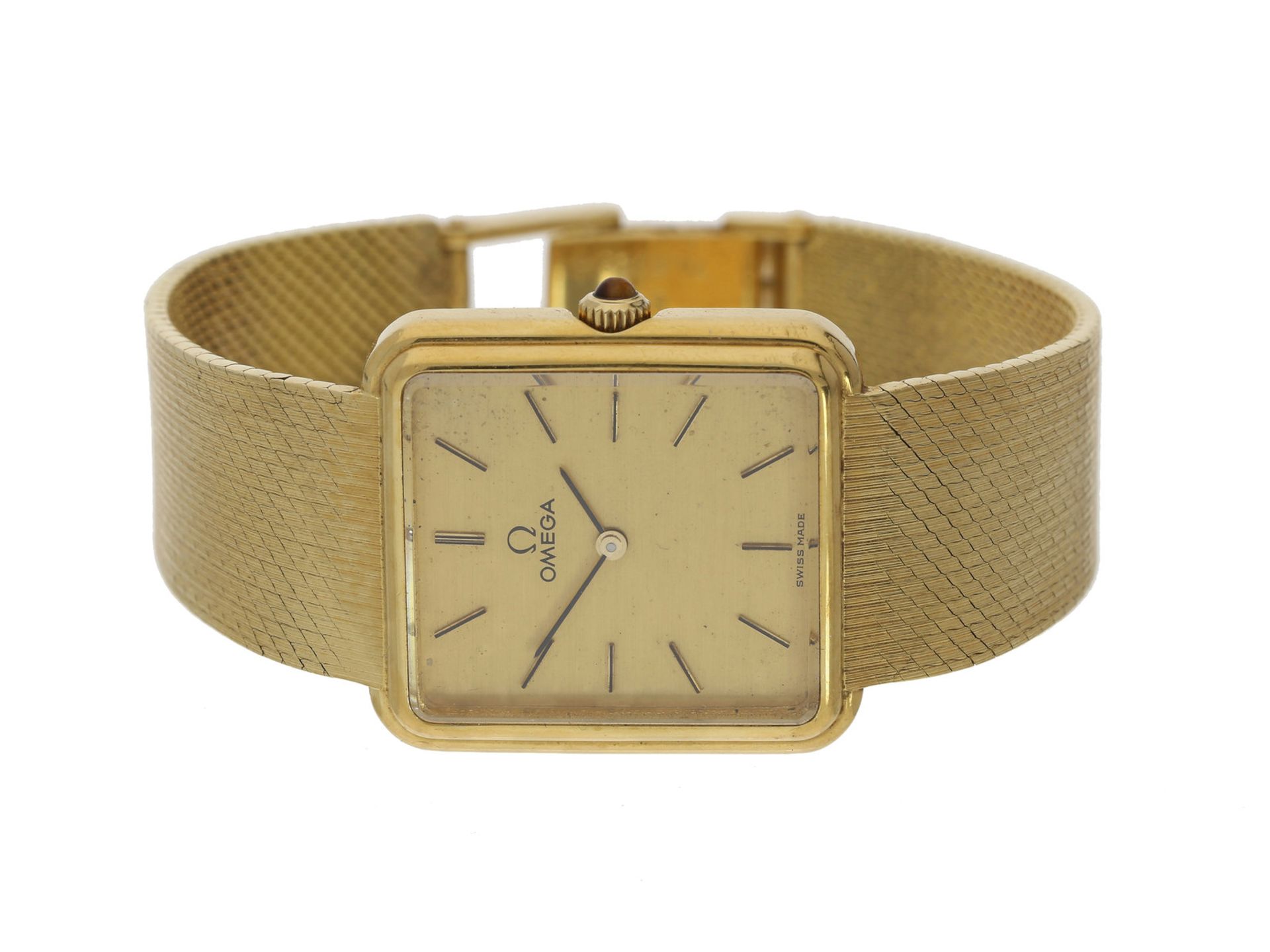 Armbanduhr: elegante vintage Herrenarmbanduhr von Omega, 18K Gold, Ref. 8380Gehäuse ca. 27 x 25mm,