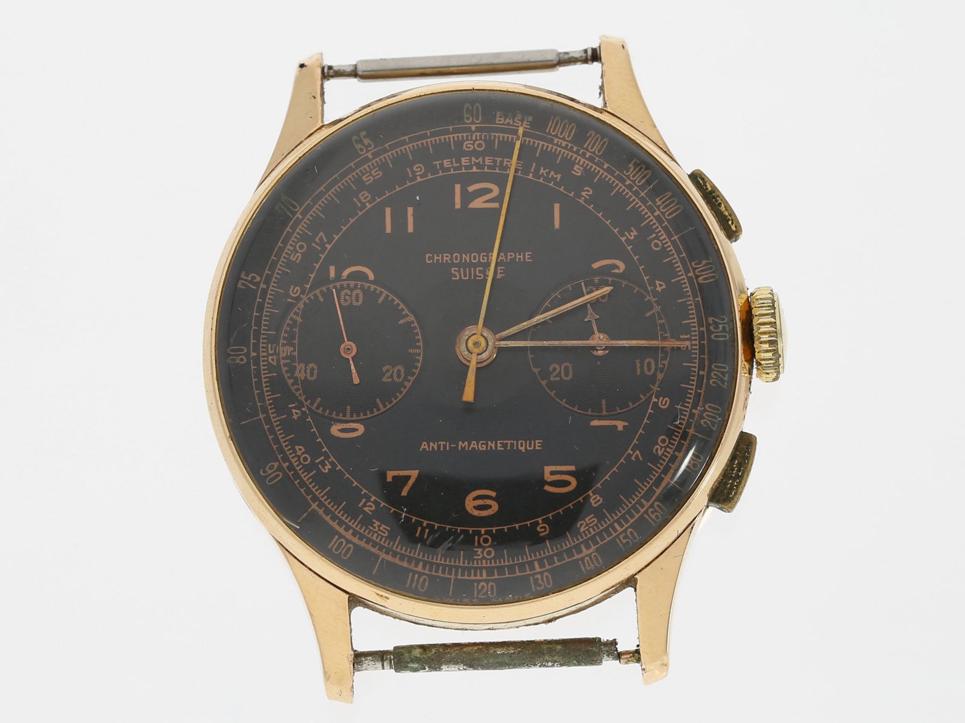 Armbanduhr: vintage Herrenarmbanduhr, Chronographe Suisse Antimagnetique, 18K RotgoldCa. Ø34mm,