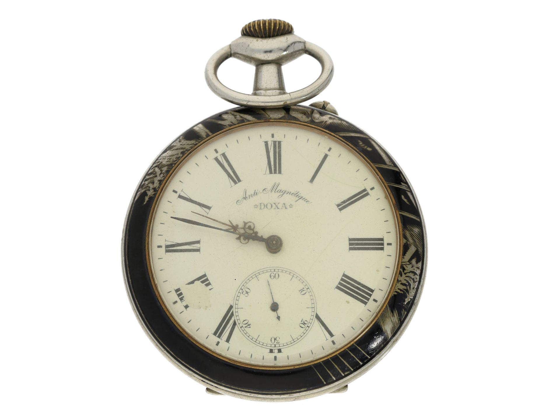 Taschenuhr: große attraktive übergroße Doxa Eisenbahneruhr mit Tuladekoration, ca. 1906Ca. Ø68, - Image 2 of 4