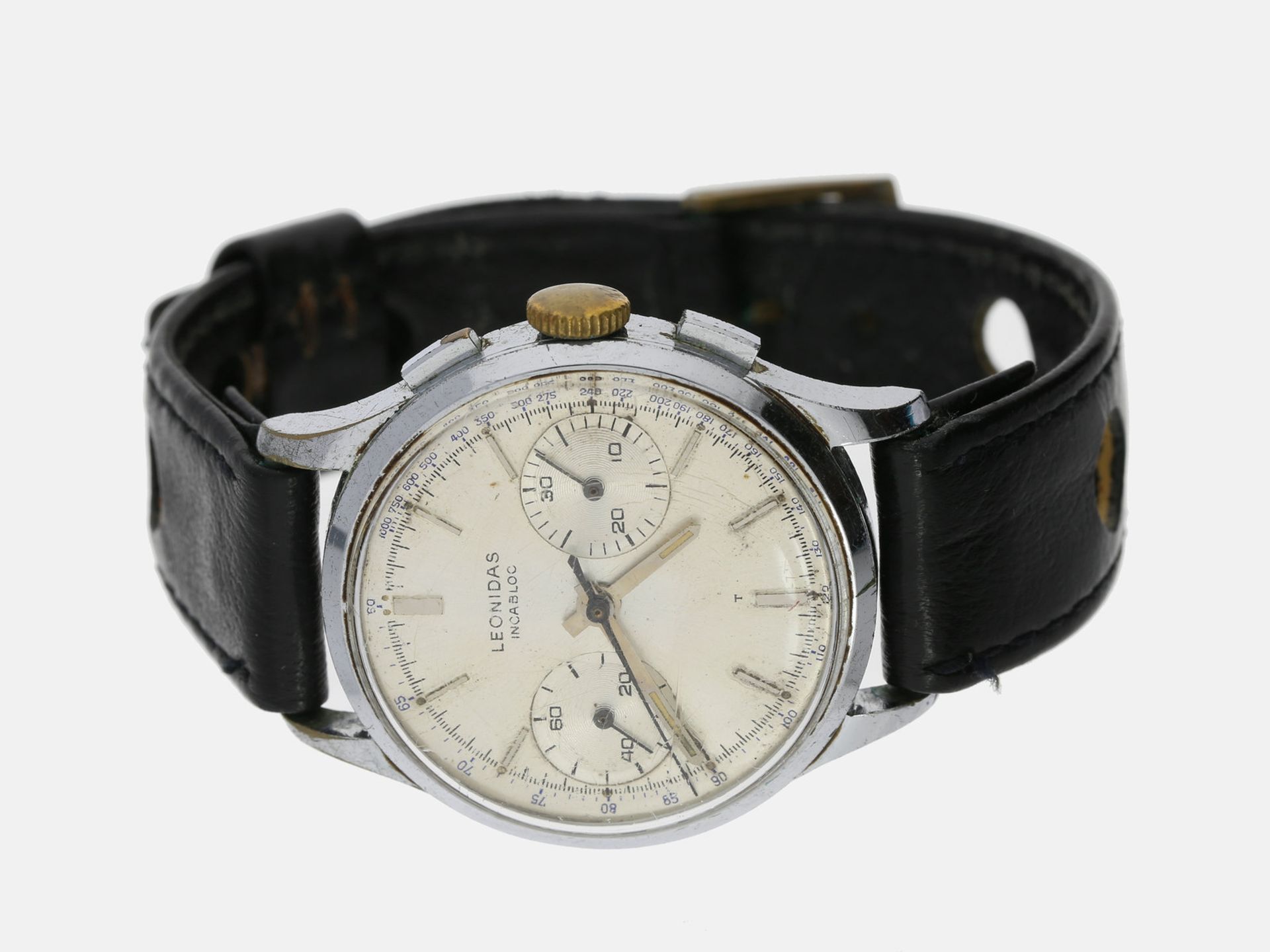 Armbanduhr: vintage Herrenchronograph der Marke Leonidas, vermutlich 50er JahreCa. Ø35mm,