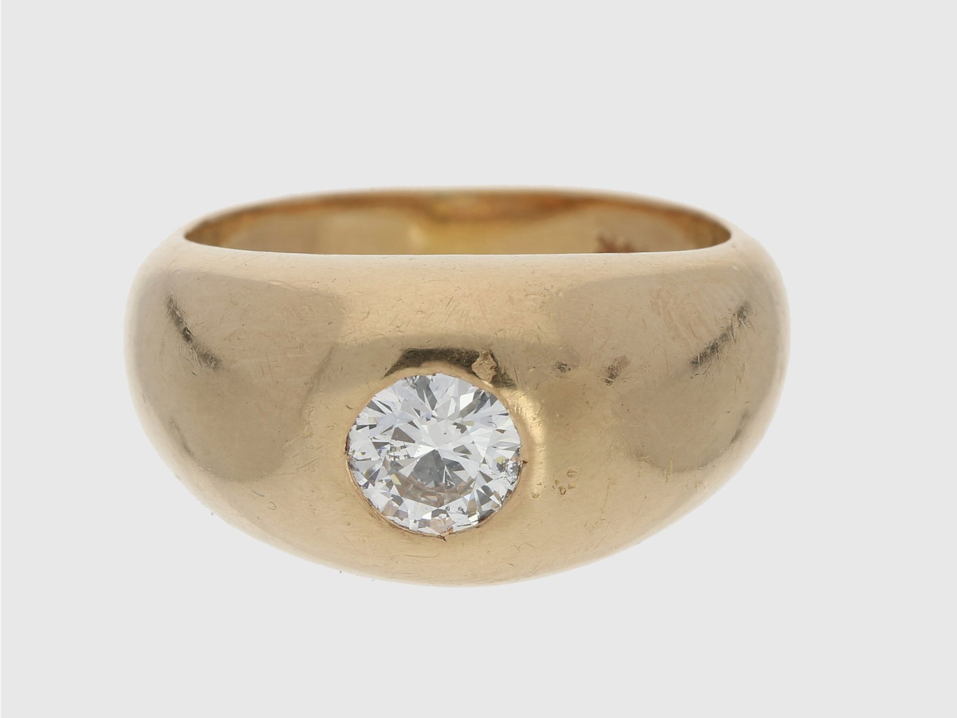 Ring: klassischer, äußerst massiver vintage Diamant-Bandring aus 14K Gold, ca. 0,7ctCa. Ø17mm, RG54,