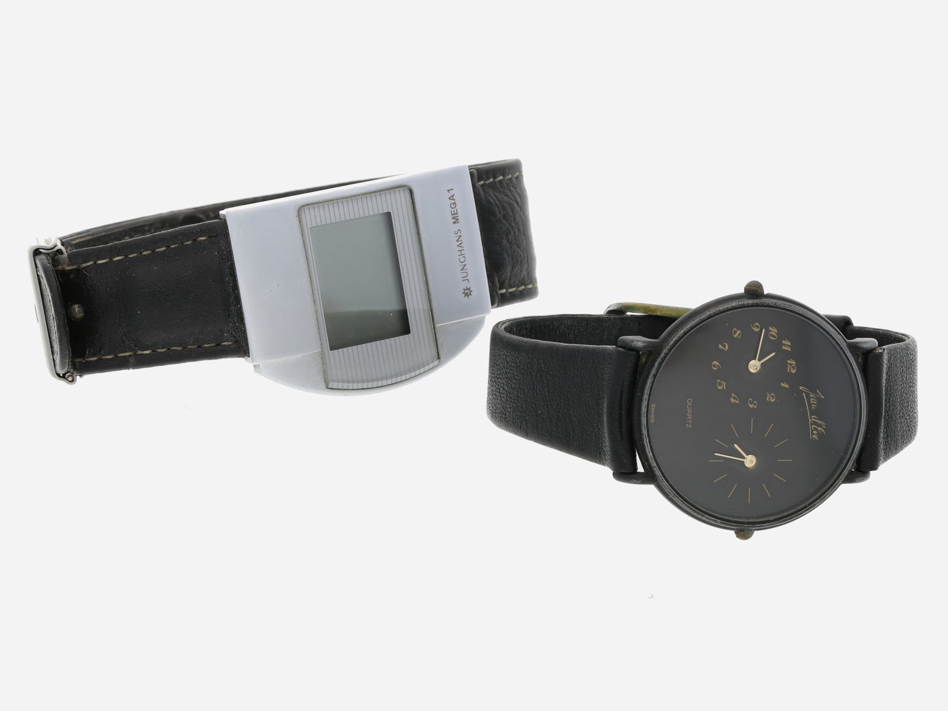 Armbanduhr: Konvolut von 2 vintage Herrenuhren, Junghans Mega 1 und Jean d'Eve Dual-Time1.