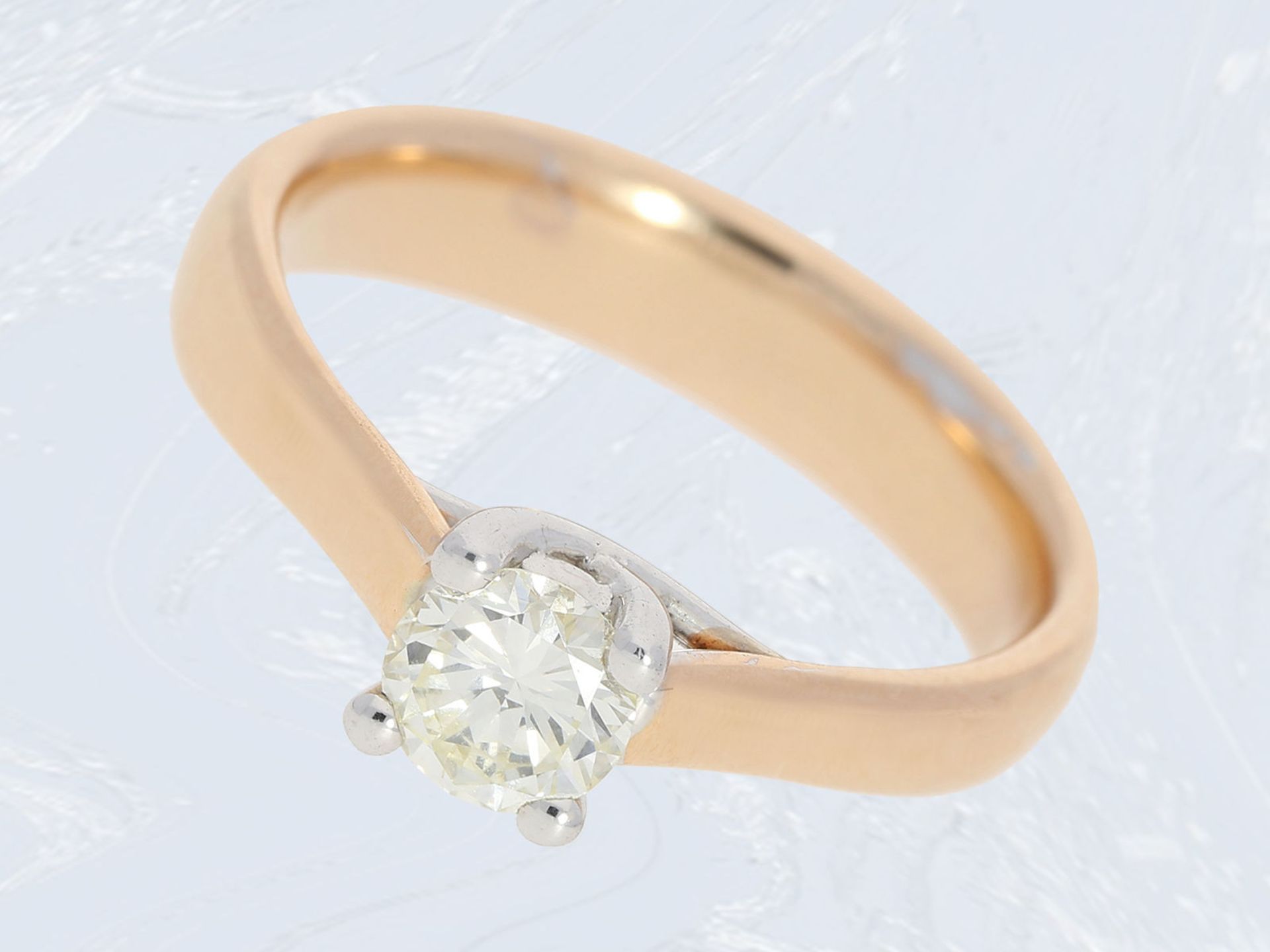 Ring: klassischer, feiner rotgoldener Brillant/Solitärring, 0,48ctCa. Ø17mm, RG54, ca. 4,6g, 14K