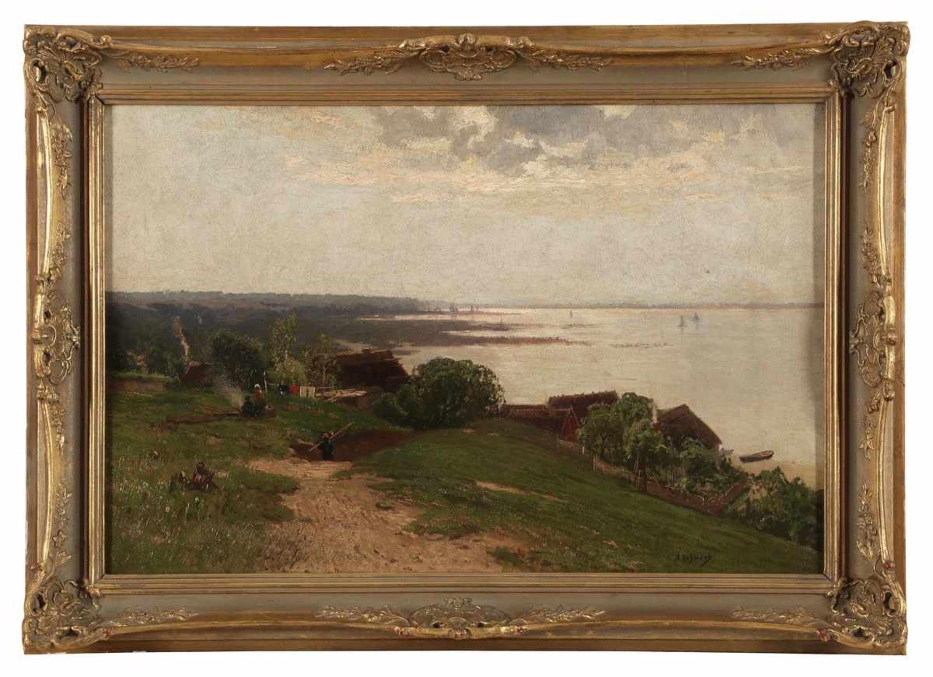 Heinrich Kohnert1850 Tilsit - 1905 Berlin - Seenlandschaft - Öl/Lwd. 50,5 x 75 cm. Sign. r. u.: H. - Image 2 of 2