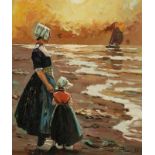 Harry HaerendelHamburg 1896 - 1991 - Mutter und Tochter am Meer - Öl/Lwd. 70 x 60 cm. Sign. r. u.: