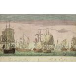 Kupferstecher des 18. Jahrhunderts.- Guckkastenbilder - 3 kolor. Kupferstiche. 23,5 x 42,5 cm. In
