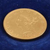 10 Dollar - GoldmünzeUSA, 1880. 900er GG. D. 27 mm. Gewicht: 16,8g. Vs. Liberty mit Jahreszahl.