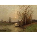 Johann Jungblut1860 Saarburg - 1912 Düsseldorf - Abendstimmung am Fluss - Öl/Lwd. 60 x 80 cm.