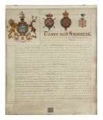 UrkundeUm 1800. - Sir William Woods / Camperdown - Pergament. 58,5 x 50 cm. Wachssiegel. D. 7 cm.