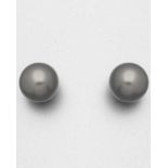 Paar klassische Perlohrstecker - grau585er WG, gestemp. 2 graue Perlen D. 9.74 mm.klassisch, Perlen,