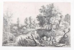 Frans van den Wyngaerde1614 Antwerpen - 1679 Antwerpen - Das Dorf am Wasser und die Melkerin -
