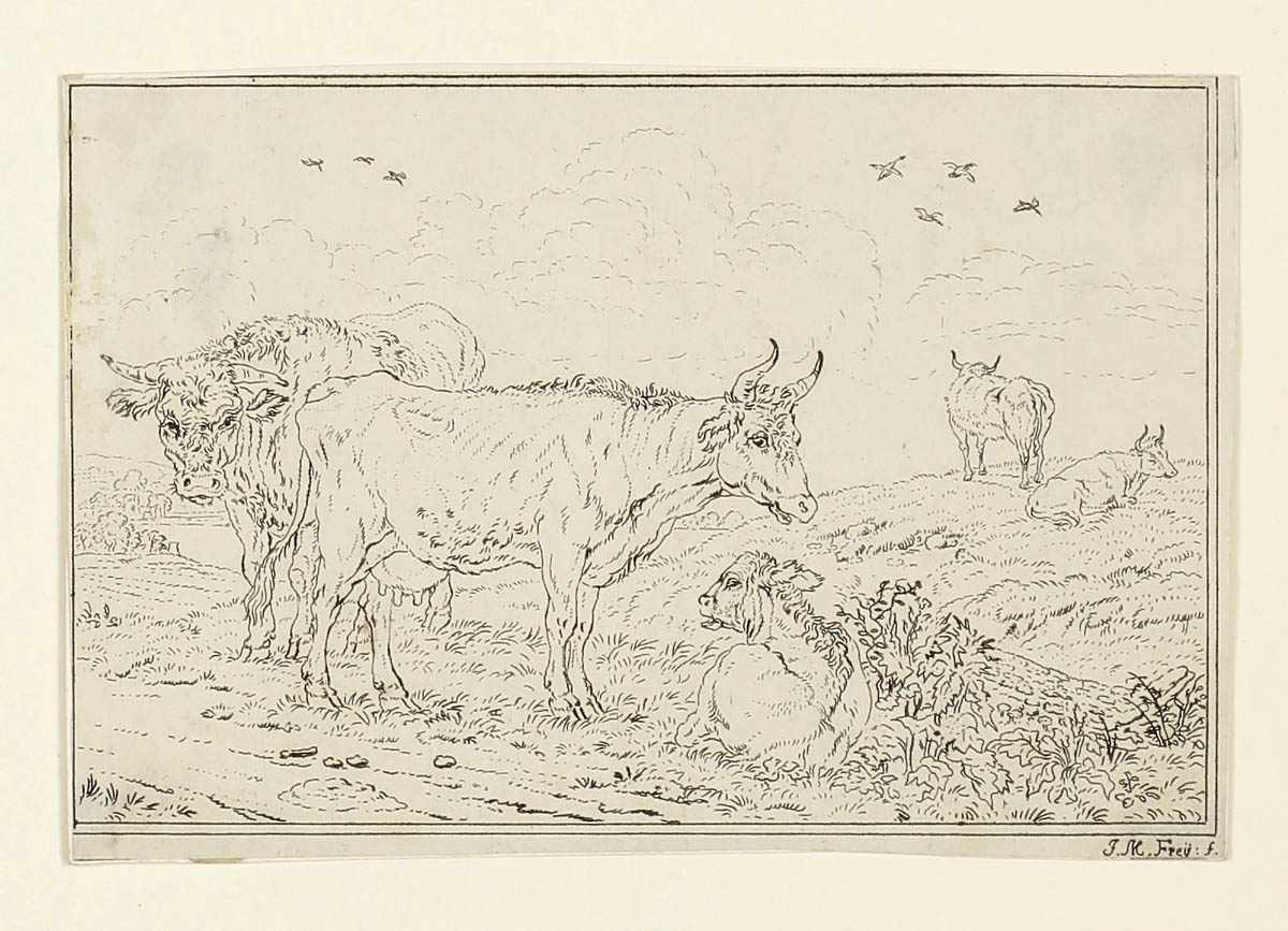 Johann Michael Frey1750 Biberbach - ca. 1820 - Viehdarstellungen - 2 Radierungen. 10,5 x 15,5 cm. In - Image 2 of 3