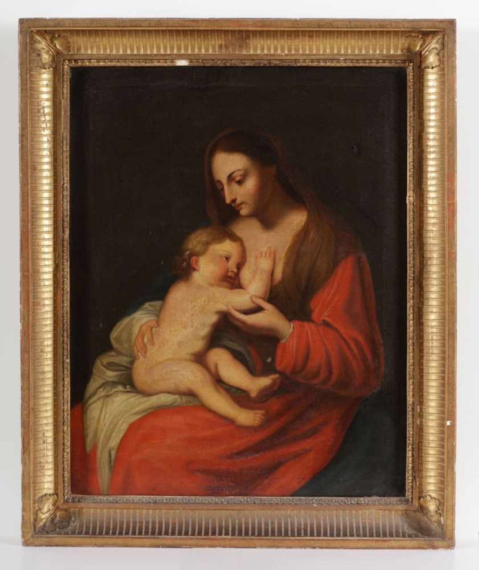 Künstler des frühen 19. Jahrhunderts- Madonna mit dem Christuskind auf dem Arm - Öl/Lwd. 63 x 48 cm. - Bild 2 aus 2