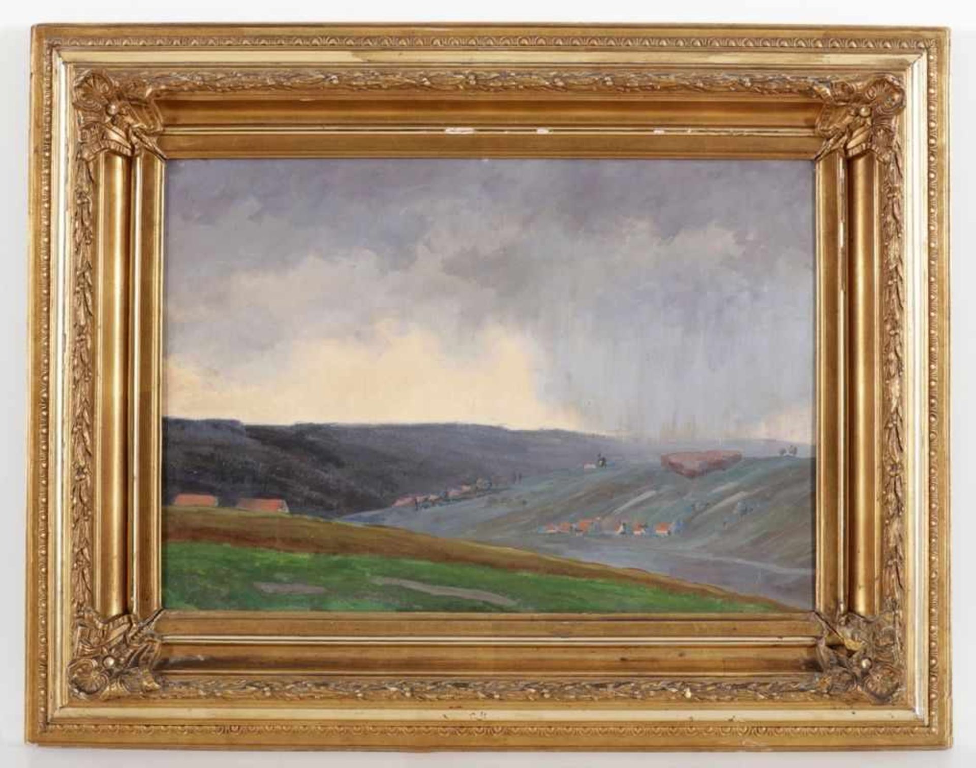 Ernst Pasqual Jordan1858 Hannover - 1924 Barsinghausen - Hügelige Landschaft bei Regen - Öl/festen - Bild 2 aus 3
