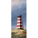 Gerd Bannuscher1957 Königsacker - Leuchtturm auf Düne - Acryl/Hartfaser. 50 x 25 cm. Sign. und