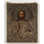 3 IkonenRussland, 19. Jahrhundert. - "Christus Pantokrator" - Tempera/Holz. Messingoklad. 23 x 17,