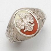Silberner Herrenring mit polnischem Wappen mit bekröntem AdlerUm 1900. 800/- Silber, gestempelt