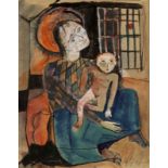 Grethe Jürgens1899 Holzhausen - 1981 Hannover - "Madonna mit Kind" - Aquarell/Papier. 21 x 16,5