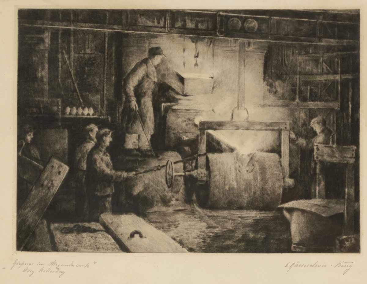 Erich Hasenclever1886 Remscheid - 1967 - "Gießer im Magnuswerk" - Radierung/Papier. 24,7 x 34,8