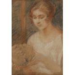 Künstler des 19. Jahrhunderts- Frau mit Kopf - Pastellkreide/Papier. 60 x 43,5 cm. Sign. mittig