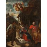 Künstler des frühen 18. Jahrhundert- An der Krippe Christi - Öl/Holz.Querverstrebungen. 54 x 40