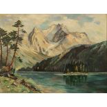 J. BaumgartnerMaler des 20. Jahrhunderts - "Eibsee" - Öl/Lwd. 85,4 x 115,5 cm. Sign. r. u.: J.