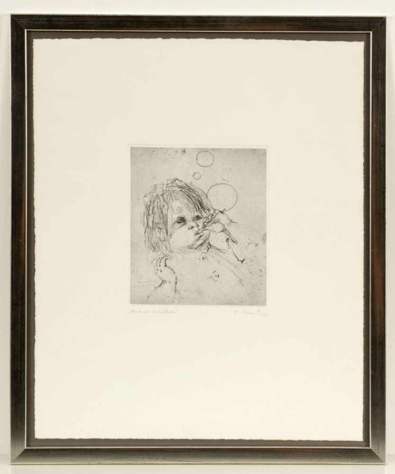 Katrin Beck-Brandt1942 Bad Homburg - "Kind mit Seifenblasen" - Radierung/Papier. 19,3 x 16,7 cm, - Image 2 of 2