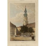 Augustin François LemaitreParis 1797 - 1870 - "Eglise et Marché à Hanovre" - Kolor. Stahlstich. 13,5