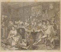 William HogarthLondon 1697 - 1764 nach - "A Rake's Progress - Szene in der Taverne" - Kupferstich.