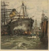 Luigi Kasimir1881 Pettau - 1962 Wien - Hamburger Hafen - Farbradierung/Papier. 42 x 41,3 cm, 57 x