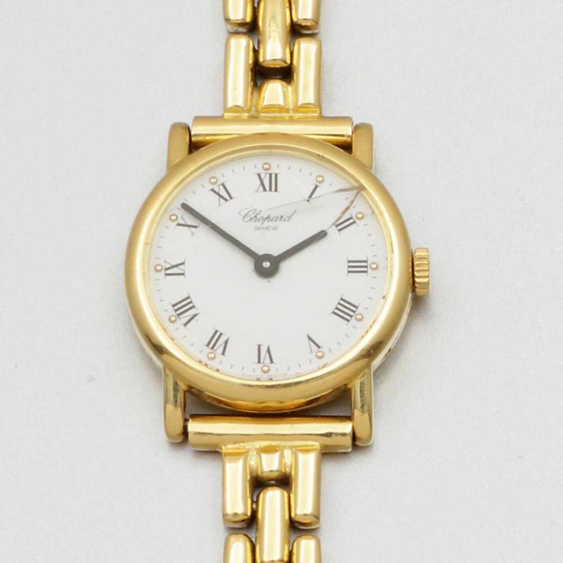 Chopard-DamenarmbanduhrFa. Chopard, Schweiz. 750/- Gelbgold, gestempelt. Gewicht: 40,1g. Auf dem