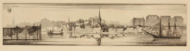 Alexander Friedrich1895 Hamburg - 1968 Hamburg - "Flensburg" - Kupferstich/Papier. 11,2 x 49,4 cm,