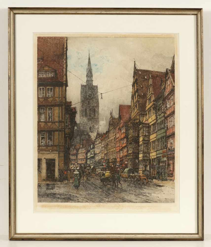 Luigi Kasimir1881 Pettau - 1962 Wien - Hannover - Schmiedestraße - Farbradierung/Papier. 53,2 x 43,2 - Image 2 of 2