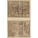 Holzschnitzer des 16./17. Jahrhunderts- Figurale Szenen - Zwei Holzschnitte. 29 x 37,5 cm. Unter