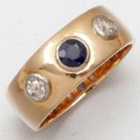 Bandring mit Saphir und Diamanten585/- Gelbgold und Weißgold, ungestempelt. Gewicht: 9,5g. 1