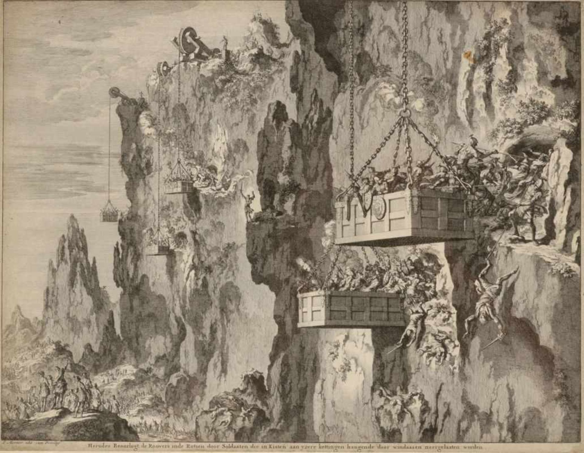 Jan LuykenAmsterdam 1649 - 1712 nach - "Herodes beoorlogt de roovers inde rotsen door soldaaten" -